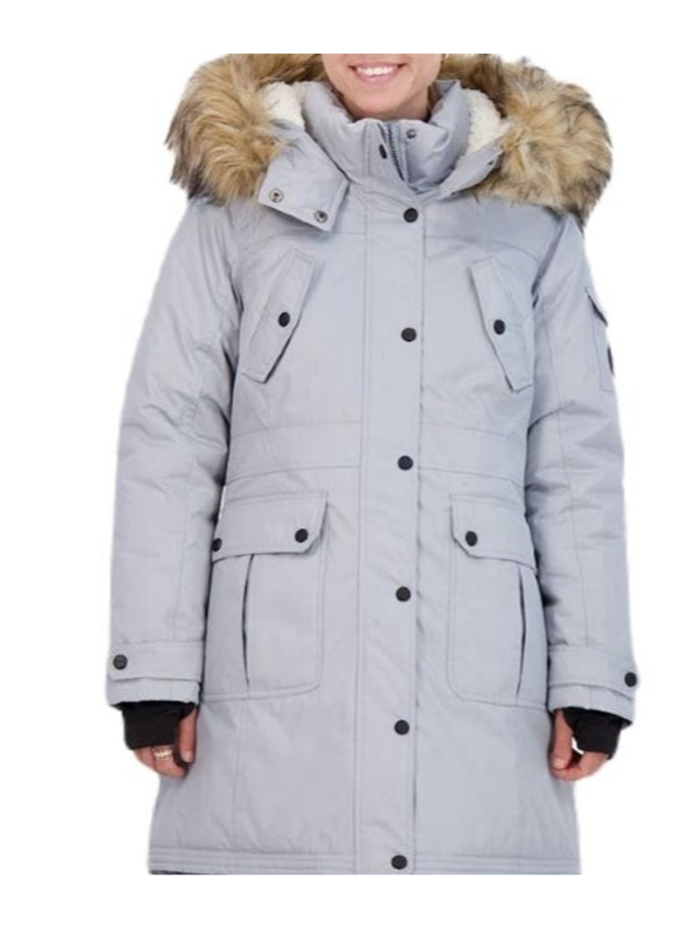 Juniors' madden girl Faux-Fur Hood Gray Parka Coat Size Medium